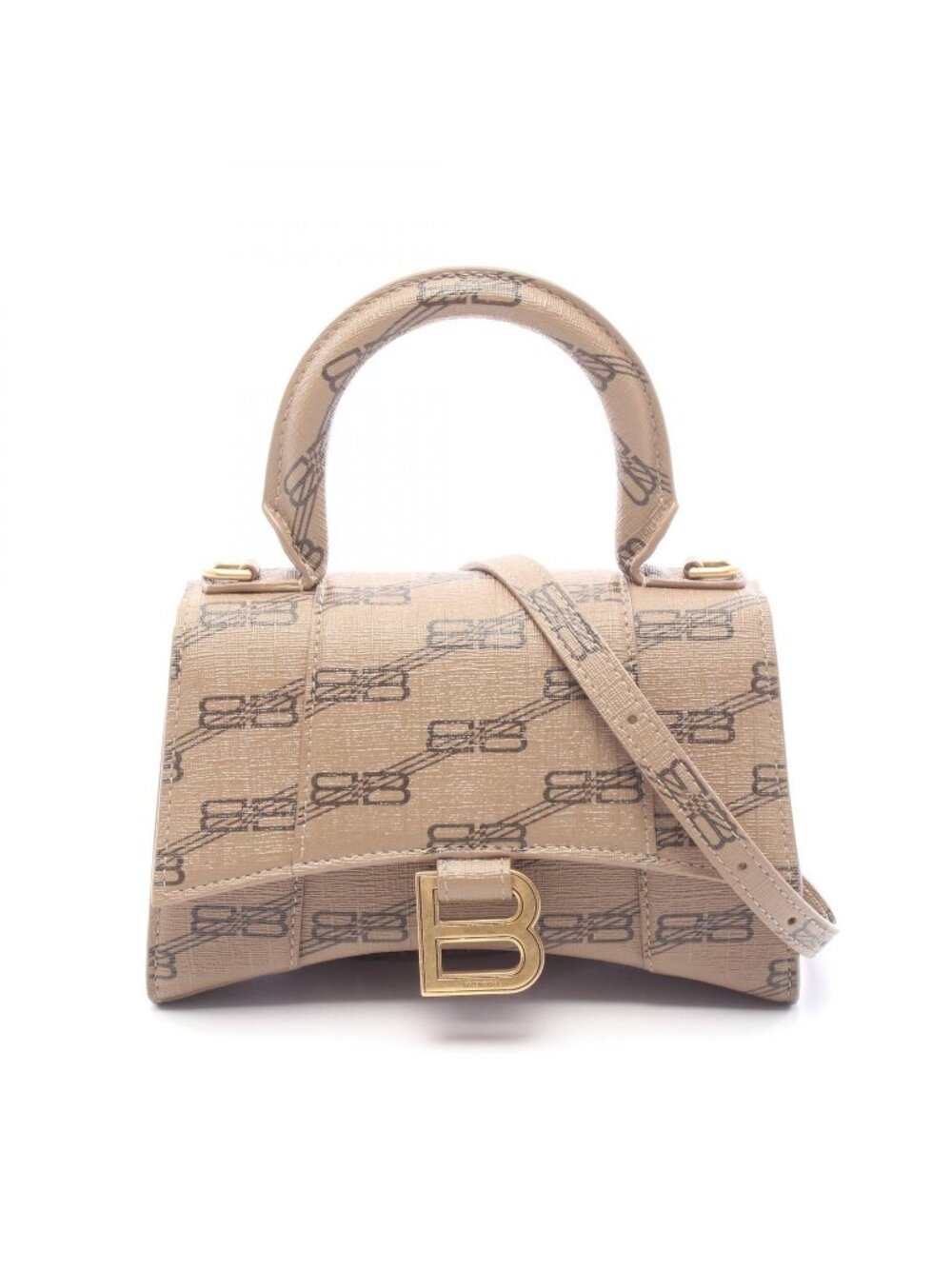 Balenciaga Handbag Hourglass XS 2-Way Beige Dark Brown BB Monogram